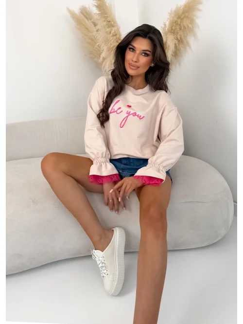Bluza damska Be You z koronką i ozdobnym rękawem